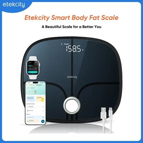 Etekcity Intelligent AI Bathroom Scale - Rechargeable Round Medical Supplies Weight Scale, Bluetooth BMI Body Fat Composition Analyzer, App-Connected Fitness Health Tracker with 0.1lb Precision