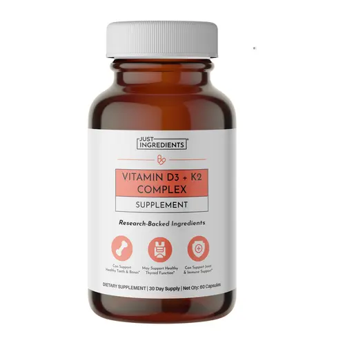 Just Ingredients Vitamin D3+K2 Complex Supplement - Essential Vitamins for Bone & Brain Health, 30 Day Supply