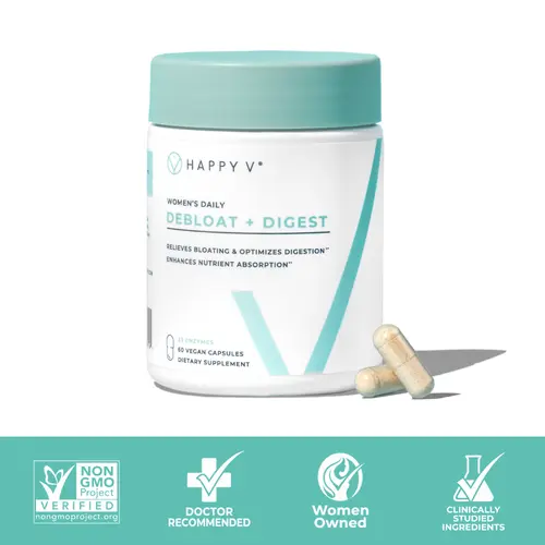 Happy V Debloat + Digest Capsules - 23 Digestive Enzymes for Bloating Relief & Gut Health - Natural Wellness Supplement for Digestive Support