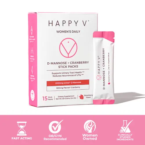 Happy V D-Mannose + Cranberry Stick Packs – Prevent & Fight Urinary Tract Infections for Women Healthcare Edible