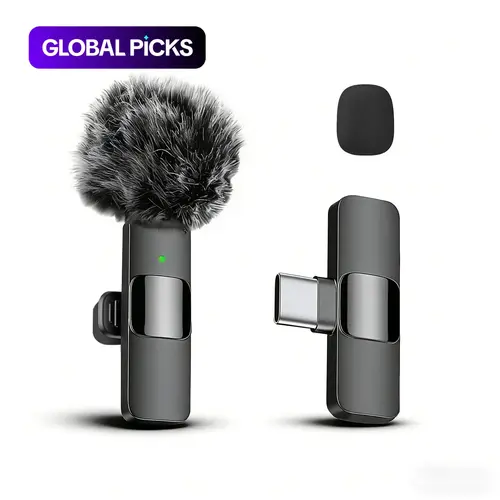 Wireless Lavalier Microphone for iPhone & Android, Wireless With Mic, Plug-and-Play Lapel Mic for Vlogging, Video Recording, Interviews & Live Streaming Clip, Rechargeable Wireless Mic #GLOBAL PICKS