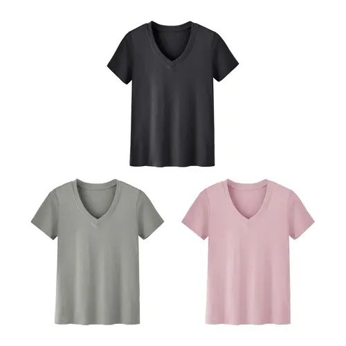 Showitty 3 Pack Short-Sleeve T-Shirts for Women, Plus Size Basic Comfortable V-Neck Casual Summer Clothes Loose Fit Top Spandex