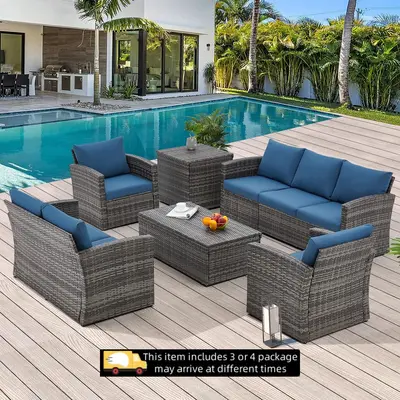 【Multiple packages arrived at different times】YODOLLA 7 Pieces Patio Furniture Set with Two Storage Boxes,All-Weather PE Wicker Sectional Sofa for Garden