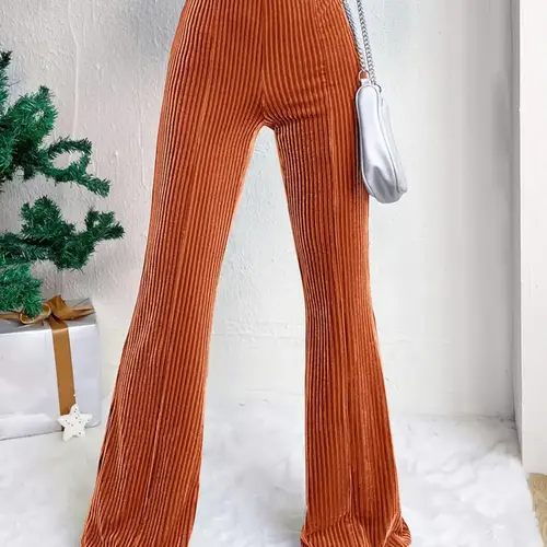 Women's Plain High Waist Flare Leg Pants, Casual Comfy Bell Bottom Trousers for Daily Wear, Ladies Bottoms for All Seasons
