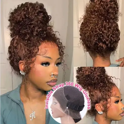Ashimary Water Wave Invisi-Strap Snug Fit 360 Lace Frontal Pre-Cut Bleached Knots Chocolate Brown Glueless Lace Wig#summerwins, Lace Front Wigs, Invisible Lace Wig, Human Hair Wig