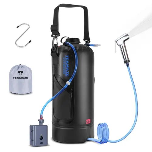 12L PVC Portable Camp Shower Bag – Camping Gear with Upgraded Screw Lid, Auto Pump, Solar Heating, Leakproof Durable Handle Strap, Compact Travel Accessory for Outdoor Bathing, Hiking, Functional