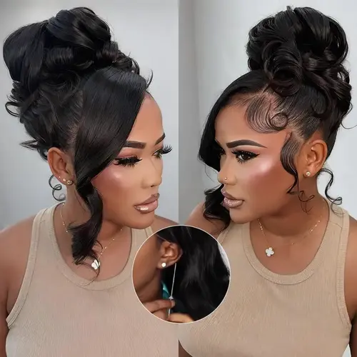 Ashimary Female Glueless 360 Lace Wig - Exclusive Upgrade New Design Pre-Styled Wavy Human Hair Wig, Invisi Strap, 3-Second Install, Face-Framing Salon Updo Hairstyles