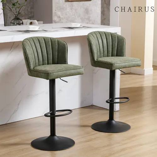 CHAIRUS Adjustable PU Leather Swivel Chairs Set of 2 - Hydraulic Ergonomic Island Chairs with Stable Metal Frame, Padded Back & Footrest for Coffee Bar, Home Bar (From Kitchen to Living Room for Happy Hour at Home), Premium Faux Leather Looks Refined