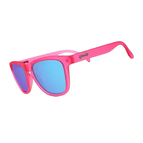 goodr Flamingos On A Booze Cruise Medium Size (OG) Translucent Pink Frame with Teal Lens, UV400, No Slip No Bounce No Tangle