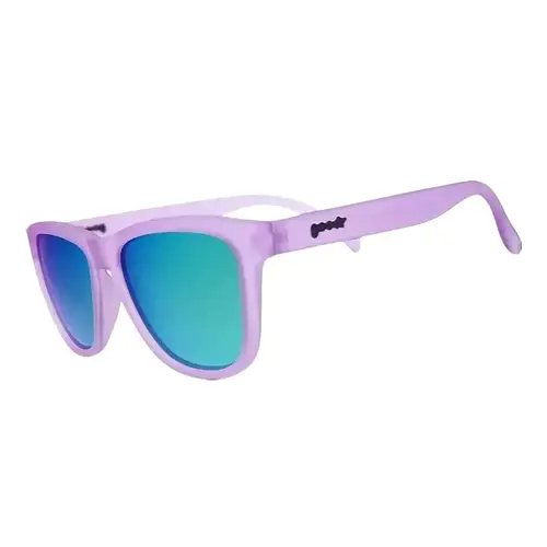 goodr Lilac It Like That!!! Medium Size (OG) Translucent Purple Frame with Green Blue Lens, UV400, No Slip No Bounce No Tangle