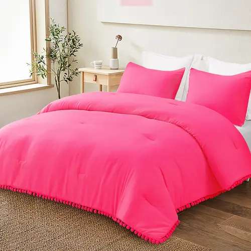 【SohoChic】Exclusivo Mezcla Boho Pom Pom Ball Fringe Comforter Set, Lightweight Down Alternative Bedding Comforter Sets for All Seasons