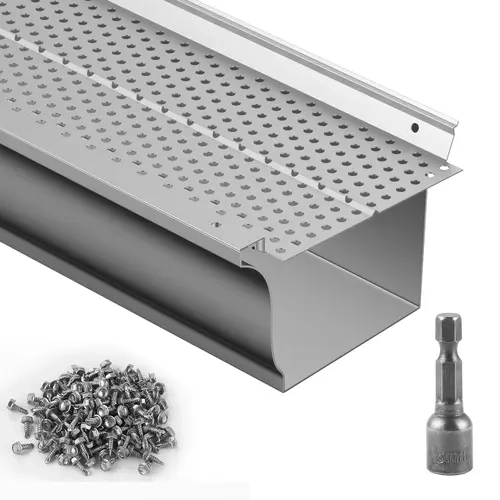 【toolupgrade】VEVOR 5-in Aluminum Low Profile Rain Gutter Protection, 26 PCS (104ft Total) DIY Pre-Drilled Cover, 0.157" Mesh Guard, 0.02-in Thick, Fits Metal & Wood/Any Roof Type, Debris Guard, Prevents Clogs, Water Drainage