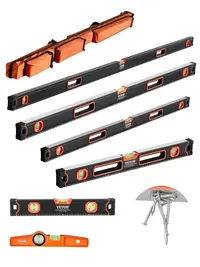 VEVOR 6-Piece Magnetic Torpedo Level Set, Aluminum Alloy Hardware & Construction Tools with 78/48/32/24/16/10 in Bubble Vial Rulers, 45/90/180 Degree Measurement, Shock-Resistant, SAE & Metric Scales
