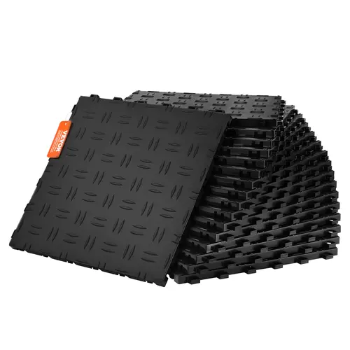 【Summerfinds】VEVOR Interlocking Garage Floor Tiles, 12x12x0.53 in 25 Pack, Heavy Duty Material, Non-Slip Diamond Texture Boosts Foot Traction, Seamless Fit, Wear Resistance, for Garages, Basements, Black