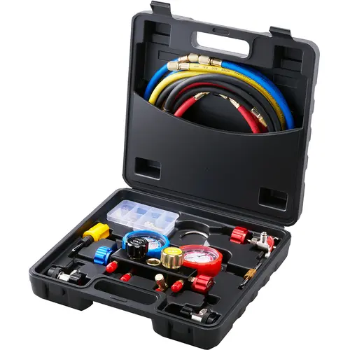 【Summerfinds】VEVOR AC Gauge Set - 4 Way AC Manifold Gauge Set for R134A R22 R12 R410A Refrigerant Freon Gauges with 5ft HosesCouplersCan Tap Works on Car Auto Freon Charging and Evacuation,father'sdaygifts,car accessories