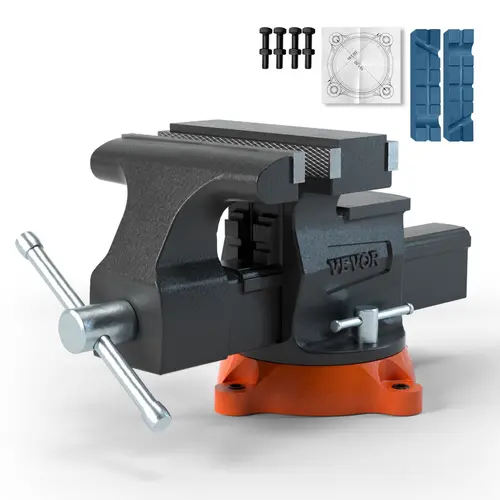 【DealsForYouDays】VEVOR Bench Vise Hardware - 6.5" Jaw Width, 6.5" Forward Opening, 9.3" Reverse Opening, 360-Degree Swivel Locking Base, Heavy-Duty Ductile Iron with Anvil, Bolts & Nuts - Multipurpose for Drilling, Pipe Cutting - Work & Mechanic Tools