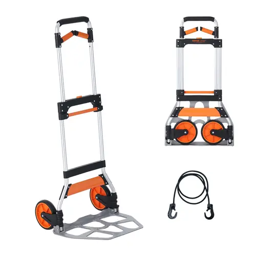VEVOR Foldable Heavy-Duty Aluminum Convertible Hand Truck Foldable Cart, 309 lbs Max Load, Adjustable Handle, PP+TPR Silent Rubber Roll Quiet Wheels, Compact Ultra-Lightweight Fully Assembled Trolley (TikTokShopBlackFriday) Great for Groceries & Boxes