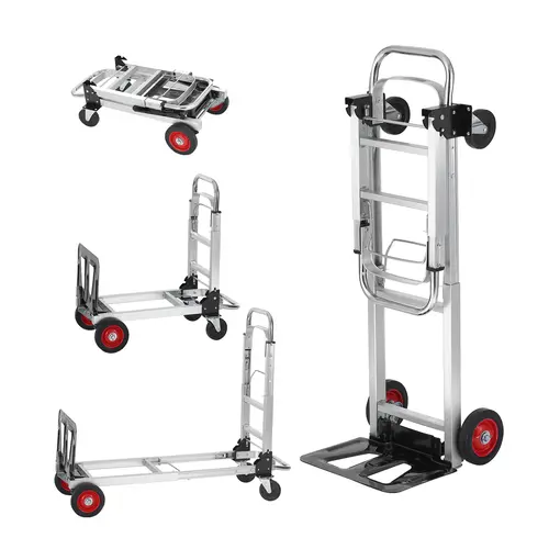【DealsForYouDays】VEVOR Aluminum Folding Hand Truck - 2-in-1 Portable Collapsible Foldable Wagon Push Cart, 800 lbs Heavy Duty Industrial Wheel-Powered Transport Trolley for Warehouse, Garden