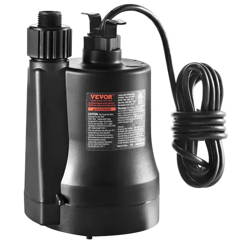 【Summerfinds】VEVOR 1/3 HP Submersible Utility Sump Pump, 2450 GPH High Flow, 30 ft Head, High-Strength Copper Motor Safe, 10 ft Power Cord, Carrying Handle, 3/4" Garden Hose Adapter for Swimming Pool Draining