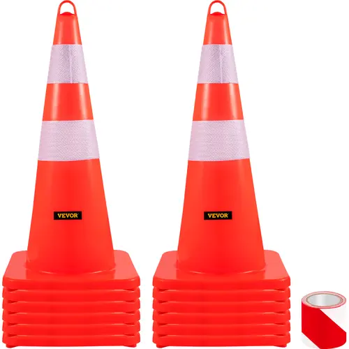 【Summerfinds】VEVOR 12x28" PVC Orange Traffic Cones, Construction Gear with 2 Reflective Collars, Weighted Large Base Resists Tipping, Hand-Held Ring, Tough & Flexible PVC for Harsh Jobs, Road Blocker for Traffic Control, Driveway Parking