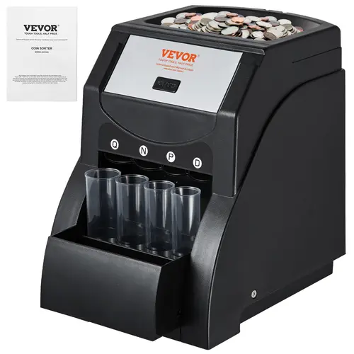 【Summerfinds】VEVOR USD Coin Sorter Coin Sorter Machine for USD Coin 1￠ 5￠ 10￠ 25￠Sorts up to 230 Coins/minCoin Sorter and Wrapper Machine Holds 200 Coins Included 4 Coin TubesBlack, Coin Handling, Cash Registers