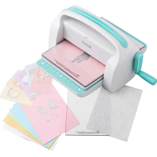VEVOR Manual Die Cutting & Embossing Machine - DIY Cutting Machine, 9in Opening, Foldable Saves Space, Steel Roller Power, Portable Full Kit, Works on Paper Felt Leather Fabric, Craft Paper Printmaking, White