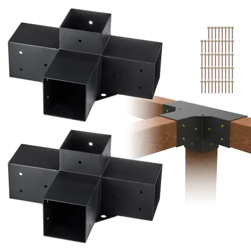 【toolupgrade】VEVOR 2 Steel Pergola Bracket Kit, 4"x4" Carbon Steel 4-Way Heavy Duty Corner Brackets with Drainage Holes, Easy-Install Woodworks DIY Post Base for Wood Posts Gazebos Patio Pergolas Outdoor Hardware, Sturdy Bracket, 2 Steel Pergola Brackets
