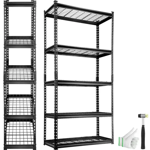 【Father's Day Gift】VEVOR Freestanding Steel Shelf - 5-Tier Adjustable Heavy-Duty Metal High Storage Rack, 2000 lbs Capacity Wire Unit, 36" L x 16" W x 72" H Black Home Organization Storage Shelves for Garage, Kitchen Pantry