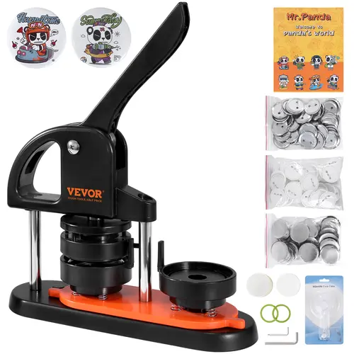 【Summerfinds】VEVOR 2.28in/58mm Button Maker Machine - Ergonomic Arc Handle Punch Press Kit, 100pcs Button Parts, Abs Plastic Badge Maker with Mr. Panda Magic Book, Beginner-Friendly Crafts Tool for Children DIY Gifts