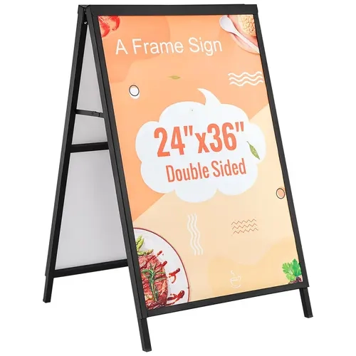 VEVOR Heavy-Duty A-Frame Sidewalk Signage, 24"x36" Slide-In Holder, Double-Sided Foldable Design, Steel Frame, Non-Slip Feet, 14 lbs Weight, Indoor Outdoor Use for Business Street Advertising