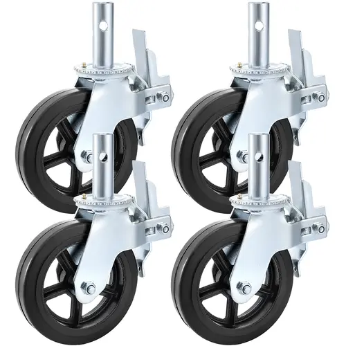 VEVOR Lockable Swivel Casters (4-Pack), 8"x2" Heavy-Duty Scaffolding Swivel Wheels with 360° Rotation, Dual Locks, Floor Protection & 1100LBS Per-Wheel Capacity