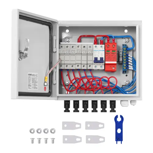 【Summerfinds】VEVOR Solar PV Combiner Power Box, 6-String 10A DC Fuses, IP65 Outdoor Alloy Steel Casing, High Fracture Toughness, 24/7 Lightning Protection, Easy Installation for Solar Panel Systems (Father's Day), 6-String Fuse 10A Dc, Solar Powered
