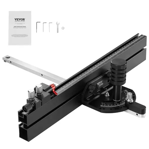 【Summerfinds】VEVOR Accurate Precision Miter Gauge3/4'' x 3/8'' Standard Slot Aluminum Alloy Table Saw Accessory with 18 in Grating15 Angle Stops (Stop Holes)Adjustable Spring-Loaded Plunger & Removable Discfor Woodworking, Gauge Angle Gauges,father'sda