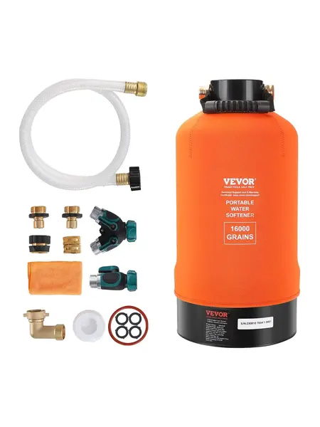 VEVOR RV Water Softener, TikTokShopBlackFriday, 16,000 Grain Portable Water Softener, with 3/4" Brass Fittings and 42" Hose, Soften Hard Water Filter System for RVs, Trailers, Boats, Mobile Car Washing, Pressure Washing,father'sdaygifts,campingessentials,