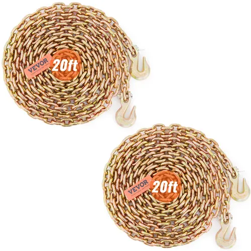 VEVOR 2-Pack Grade 80 Galvanized Manganese Steel Industrial Heavy Duty Transport Binder Chain, 5/16''x20 ft, 4900 lbs WLL, DOT Certified, with Grab Hooks & Solid Shaft Pins, Rust-Resistant for Dock Construction