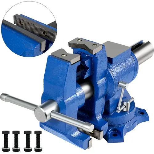 【Summerfinds】VEVOR 5-in Hardware Bench Vise, Heavy Duty Ductile Iron Double Swivel with 360° Rotation Head/Body, 30Kn Clamping Force, Pipe-Compatible for Rounded Surfaces Fixing (Home/Industrial Use)