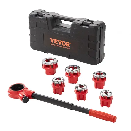 【fathersdaygift】VEVOR Ratchet Pipe Threader Kit 1/4" NPT - 1-1/4" NPT Manual Ratcheting Pipe ThreaderPortable Pipe Threading Tool Set with 6PCS NPT DiesStorage Case for Galvanized Aluminum Iron Copper Pipes