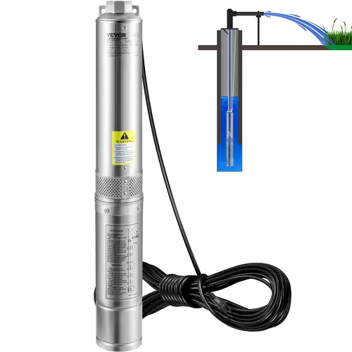 【Summerfinds】VEVOR Deep Well Submersible Pump 1HP 115V/60Hz37gpm Flow 207ft Headwith 33ft Electric Cord4\" Stainless Steel Water Pump for IndustrialIrrigation&Home UseIP68 Waterproof Grade, Pump Submersible Pumps