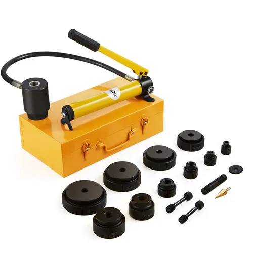 【toolupgrade】VEVOR 15-Ton Hydraulic Knockout Punch Kit, 1/2"-4" Conduit Hole Cutter Heavy Duty Hardware Tool Kit with 10-Piece Puncher & Die, High Power Metal Sheet Driver for Aluminum, Brass, Stainless Steel, Fiber Glass, Plastic