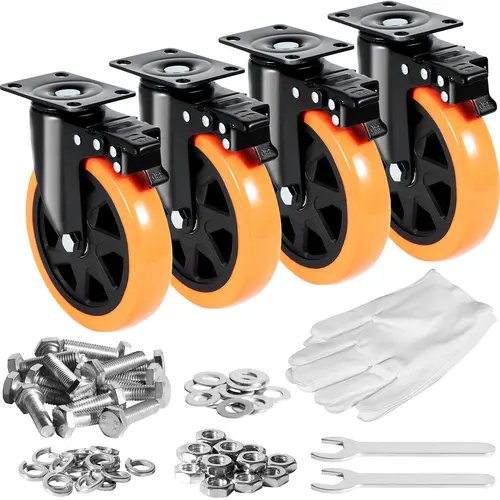 【Summerfinds】VEVOR 6-inch Swivel Plate Casters Set of 4, Heavy Duty 700 lbs Load Capacity Per Caster, Silent Rolling Smooth Roll PVC Wheels with Dual Bearings, Swivel Brake, Non-Marking for Workbenches, Carts, Furniture