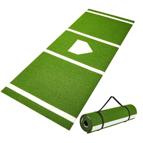 VEVOR Standard Baseball Softball Hitting Batting Training Equipment, 10ft x 3.8ft Portable Foldable Mat, Indoor Outdoors Use, Lined Foam Backing Anti-Slip Anti-Fade, with Tightening Rope, Green
