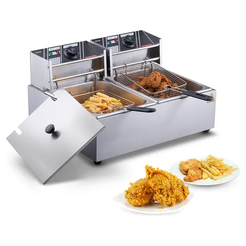 【Summerfinds】VEVOR Commercial Electric Deep Fryer 24L Large Capacity Electric Countertop Fryer with Dual Removable Basket3000W Stainless Steel Dual Deep Fryer for KitchenRestaurant and Commercial UseSilver,home essentials
