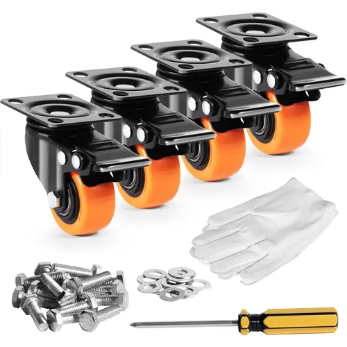 【toolupgrade】VEVOR Industrial 4-Wheel Set Ready 2-in Swivel Plate Casters with Steel Bracket, Lockable PVC Non-Marking Noiseless Wheels, 150 lbs Per Caster, Dual Locking Brake System, Mounting Gear Included for Furniture Moving, Cart Use