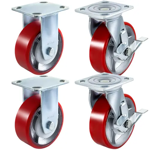【Summerfinds】VEVOR 4 Pack Heavy Duty Furniture Moving Wheels6"x2" Polyurethane on Steel Wheels - 2 Lockable Swivel Casters2 Rigid CastersFurniture Moving Wheel, Lockable Wheels Casters