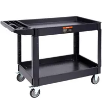 VEVOR Sturdy PVC Rectangular Utility Cart Racks, 2-Shelf 550LBS Heavy-Duty Scratch-Resistant Plastic Rolling Cart, 360° Swivel Casters (2 with Brakes), Large Lipped Shelf, Ergonomic Optimal Hand Placement Handle, Silent Operation for Warehouse/Office