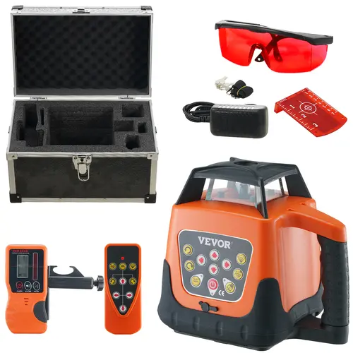 【Summerfinds】VEVOR Red Cross Line Laser Level (Hardware Tool), 1650ft Range, 360° Rotating Module, 5 Rotation Speeds, 4 Scanning Angles, IP66 Waterproof, Remote Control, Manual Mode, Included Batteries, Commercial-Grade Optical Measuring Instrument