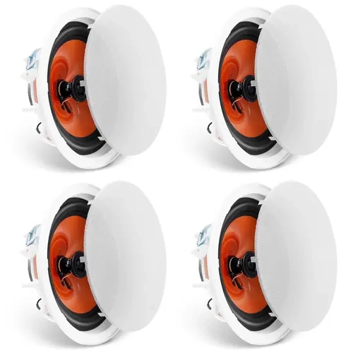 VEVOR 4 PCs 8in Compact Crystal Audio Ceiling Speakers, 100W Flush Mount Ceiling-In-Wall System, 8 ohms Impedance, 89dB Sensitivity, 68Hz to 20kHz, 9.2'' Diameter ABS Build, Receiver & Strip Compatible for Home Living Room, Covered Outdoor Porches
