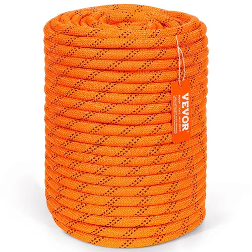 VEVOR Double-Braid Synthetic Rope, 0.5in x 220ft Long, 48-Strand, 8000 LBS Tensile Strength, Heat-Sealed, Multi-Use Outdoor Rope for Camping, Rappelling, Rescue, Orange/Black