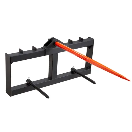 VEVOR 49" Shaft Outdoor Hay Bale Spike Forks, Universal Skid Steer Loader Tractor Attachment for Tractors, 1600 lbs Spring Steel Load Capacity, Quick-Attach with 2x17.5" Stabilizers, 1.18" Thread Diameter, 2.05" Thread Length, Deep Spear for Dense Stacks