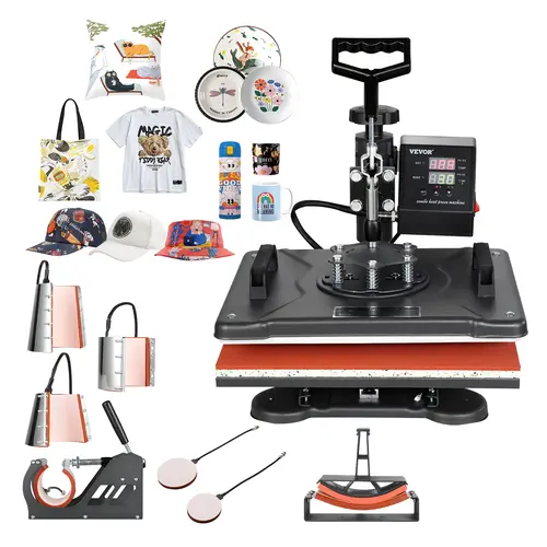 【Summerfinds】VEVOR 8-in-1 Digital Multifunctional Sublimation Heat Press Machine, 12x15 in, 360-Degree Rotation Swing Away, Adjustable Household Iron Appliance for T-Shirts, Mugs, Hats,dorm essentials,home essentials